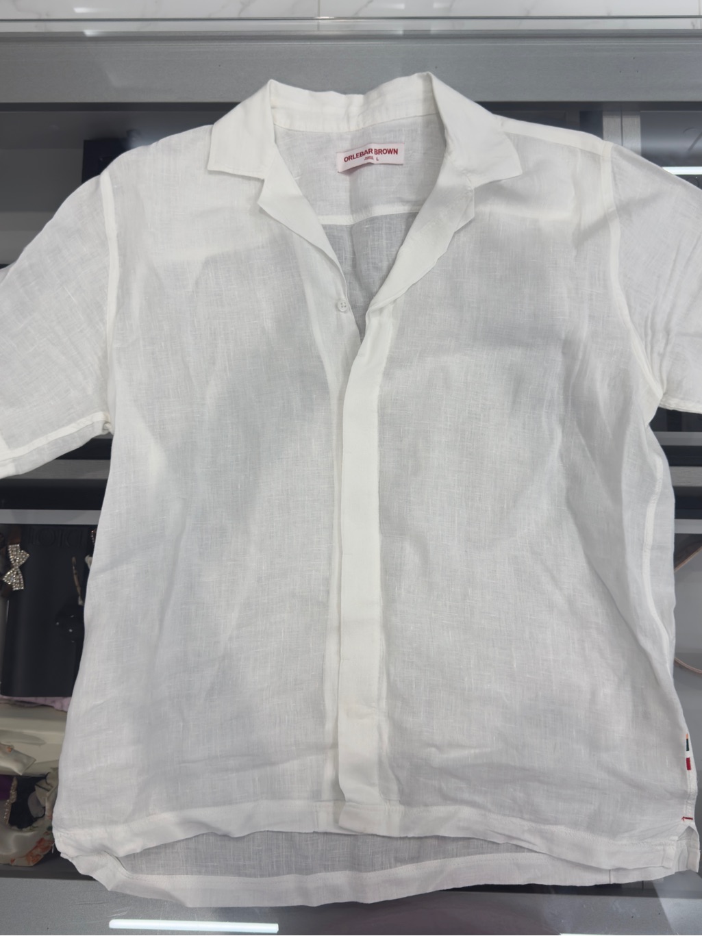 Orlebar Brown White Linen Short Sleeve Camp Shirt